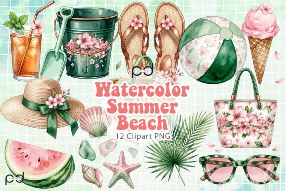Download Watercolor Summer Beach Graphics - Beach graphics Collection