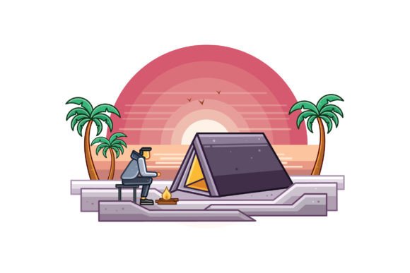 Download Camping at Beach Graphics Illustration - Beach graphics Collection