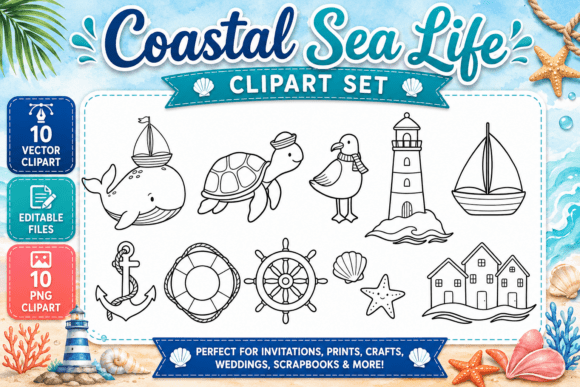 Download Coastal Sea Life Digital Clipart PNG - Premium Resources