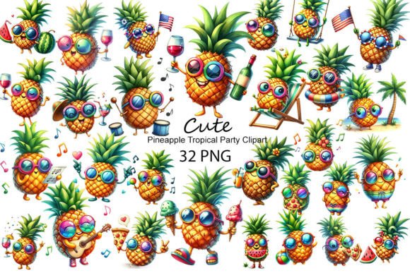 Download Cute Pineapple Tropical Party Clipart - Tropical party Collection