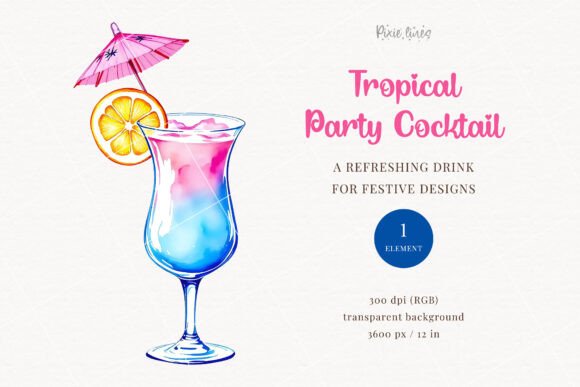 Download Blue and Pink Tropical Party Cocktail - Tropical party Collection